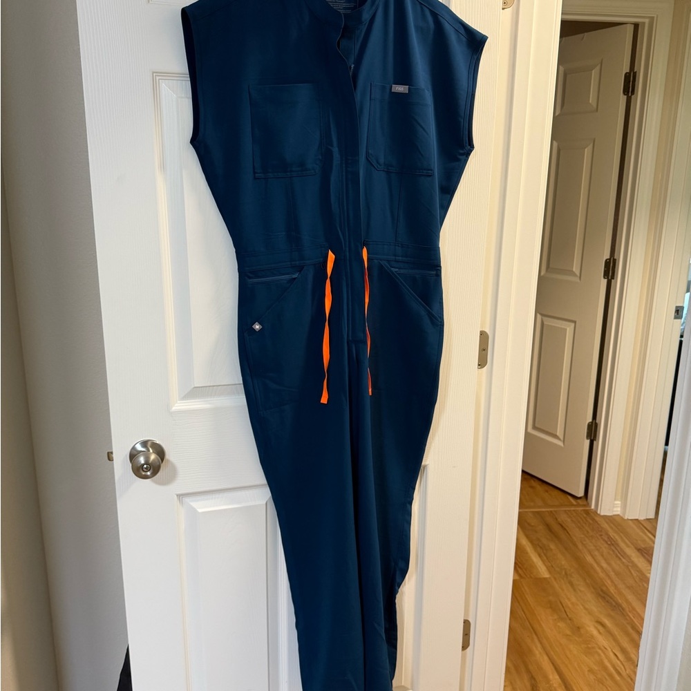 Figs Navy Blue Jumpsuit with Orange Accents